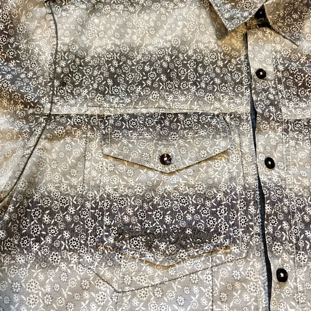 Point Zero Men's Black & Grey Ombré Floral Patterned Button Shirt Size Xlarge - Picture 3 of 12